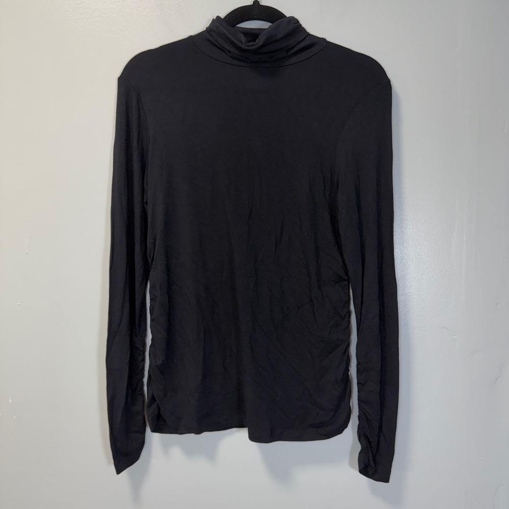 U-KNIT‎ Black Ruched Long Sleeve Mock Neck Turtleneck Top Small